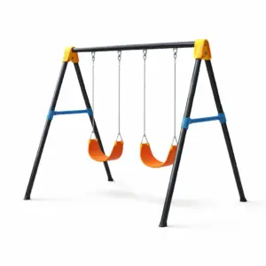 Set di altalena per bambini da giardino doppia in metallo e sedili in plastica arancione