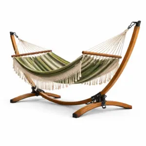 Amaca in Cotone e Legno con Telaio Curvo Verde e Beige