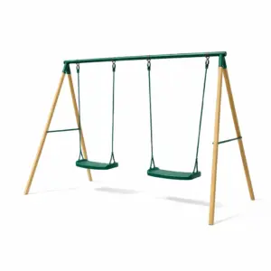Set di altalena per bambini doppia in legno e plastica verde per esterno