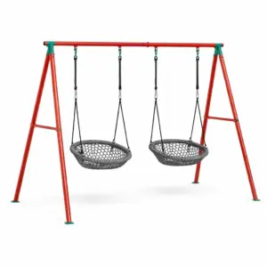 Set di altalena per bambini doppia in acciaio con sedili in rete PVC rossa e grigio