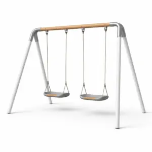 Set di altalena per bambini doppia in metallo e legno grigio